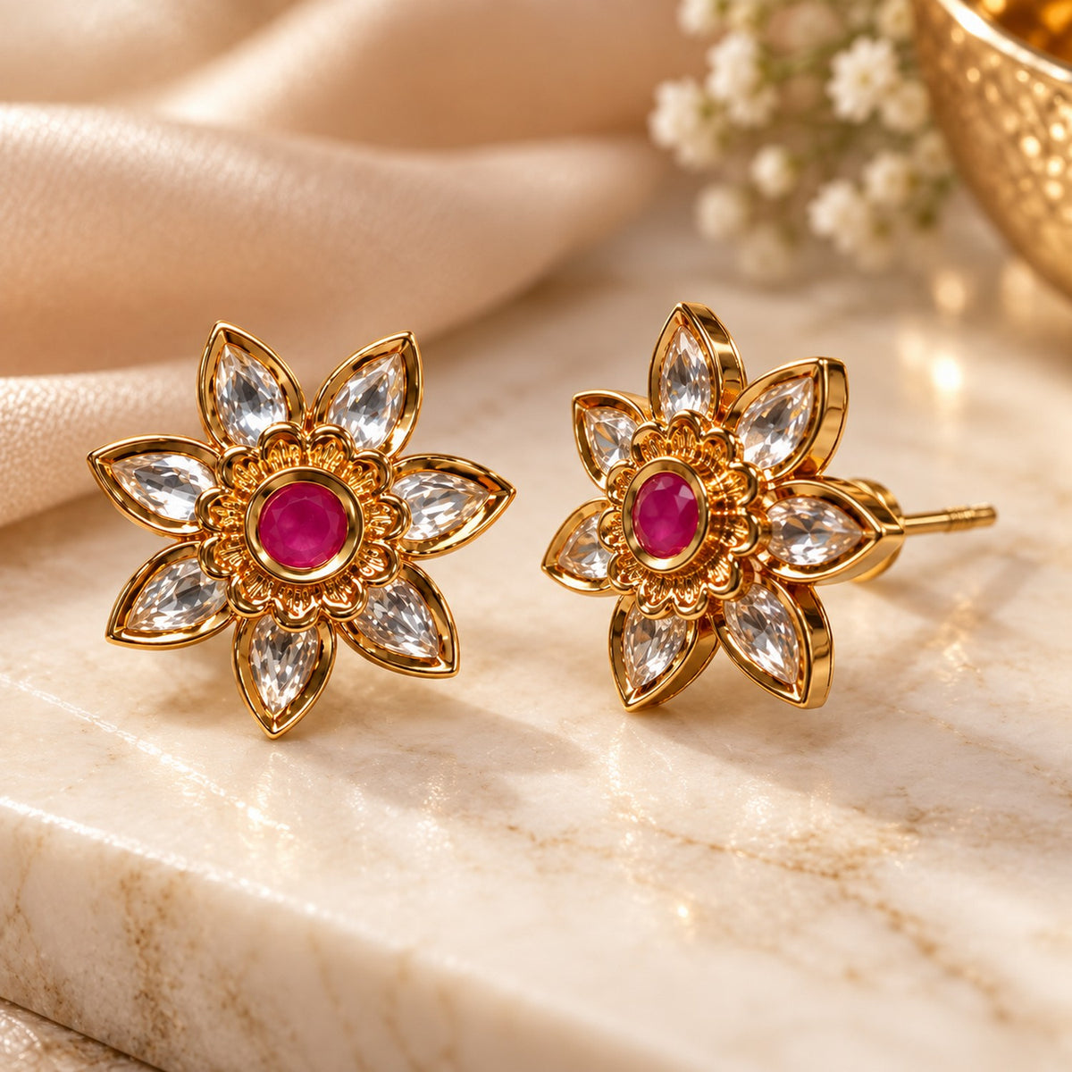Ruby Bloom Stud Earrings