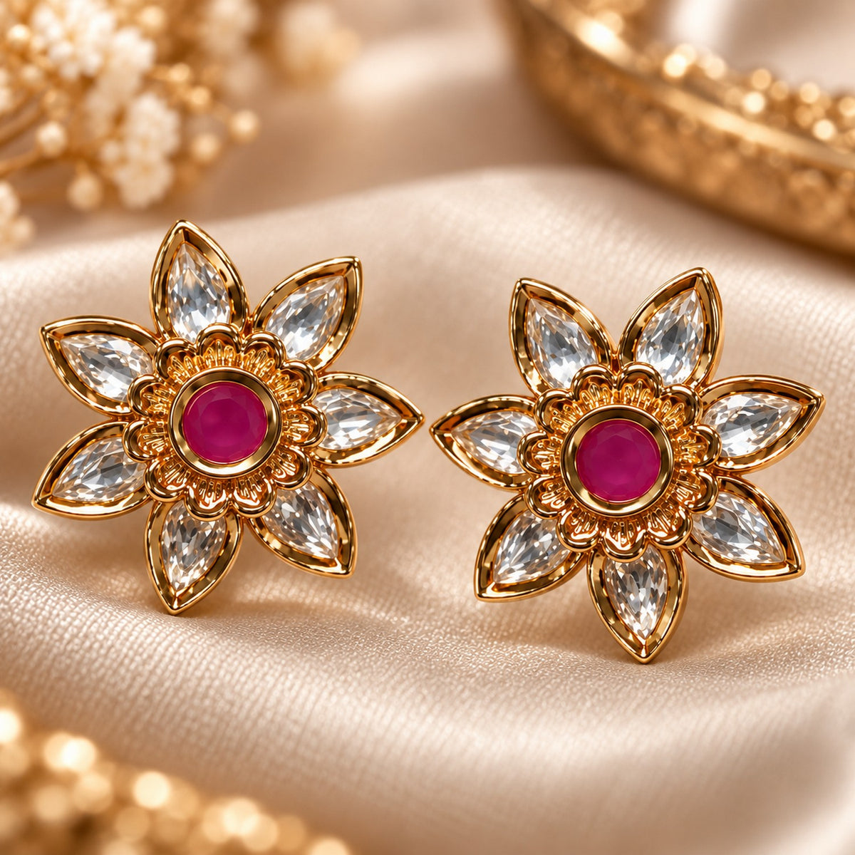 Ruby Bloom Stud Earrings