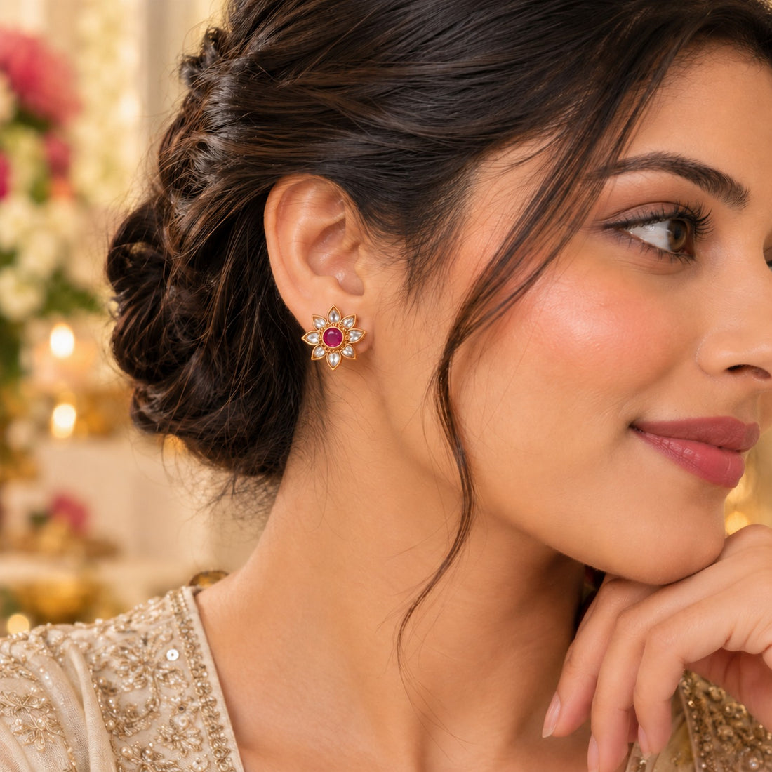 Ruby Bloom Stud Earrings