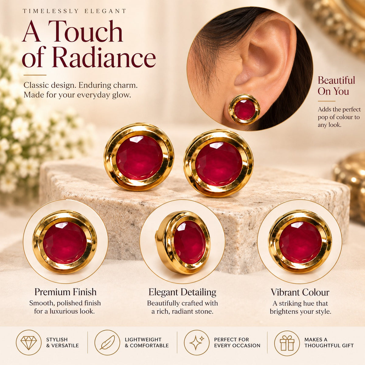 Crimson Halo Stud Earrings