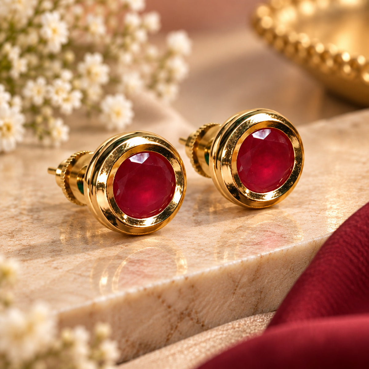 Crimson Halo Stud Earrings