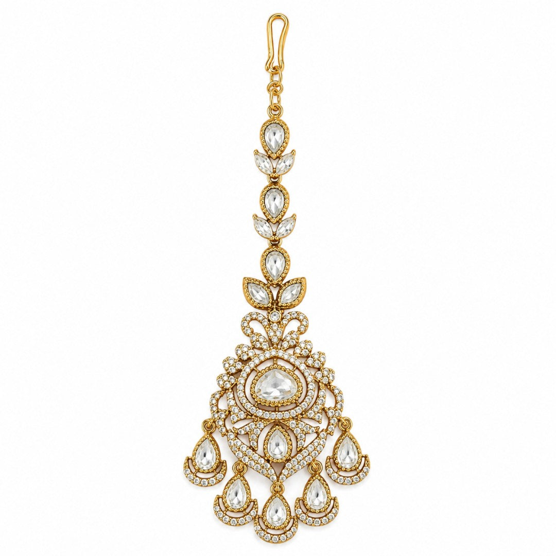 Kundan-Inspired Crystal Drop Gold-Tone Maang Tikka