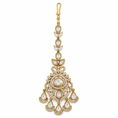 Kundan-Inspired Crystal Drop Gold-Tone Maang Tikka