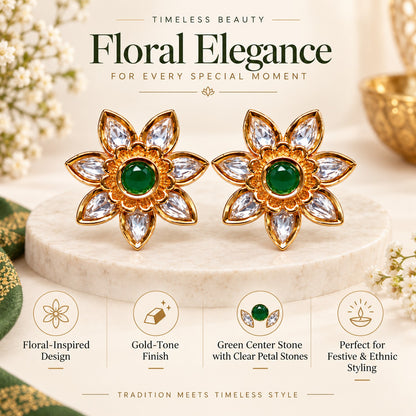 Emerald Petal Stud Earrings