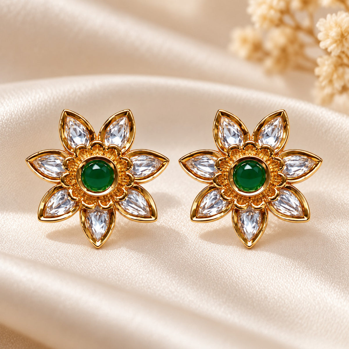 Emerald Petal Stud Earrings