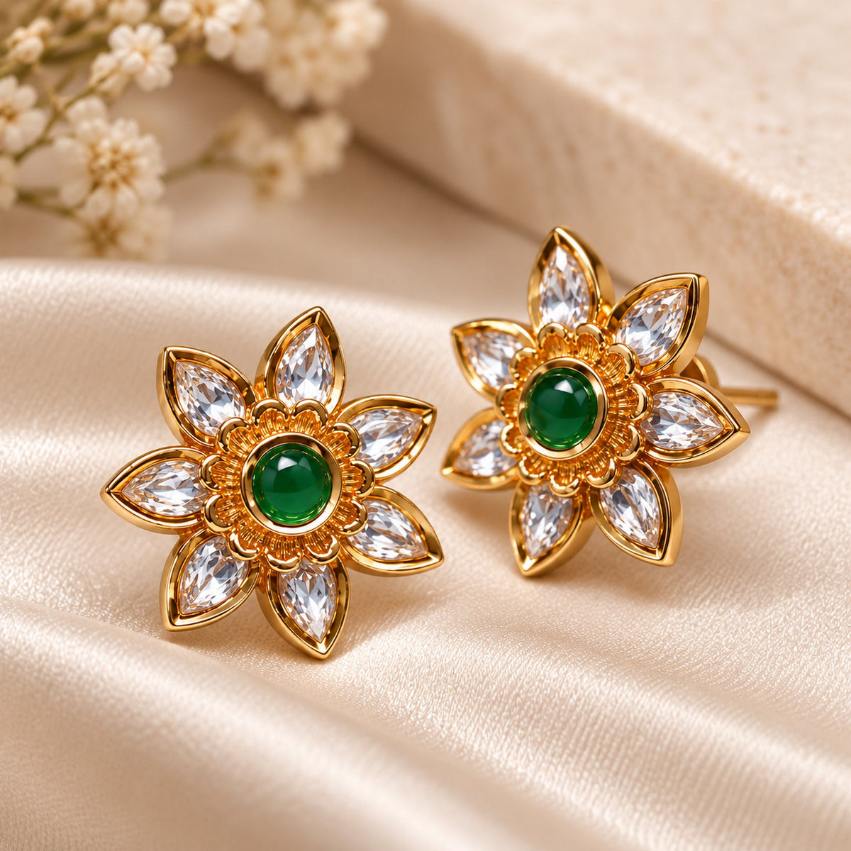 Emerald Petal Stud Earrings