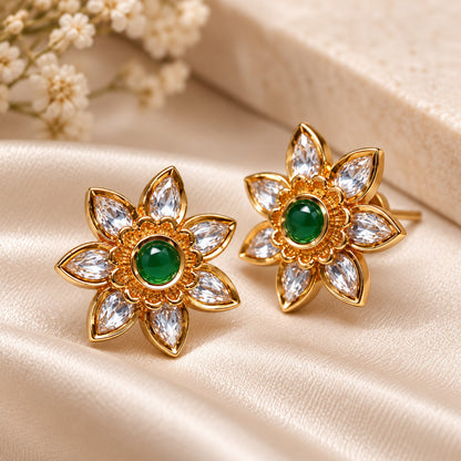 Emerald Petal Stud Earrings