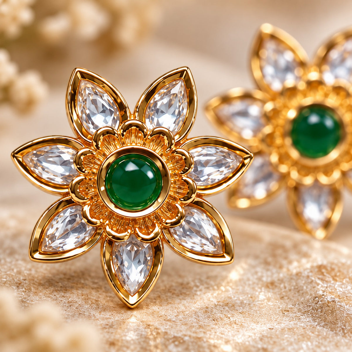 Emerald Petal Stud Earrings