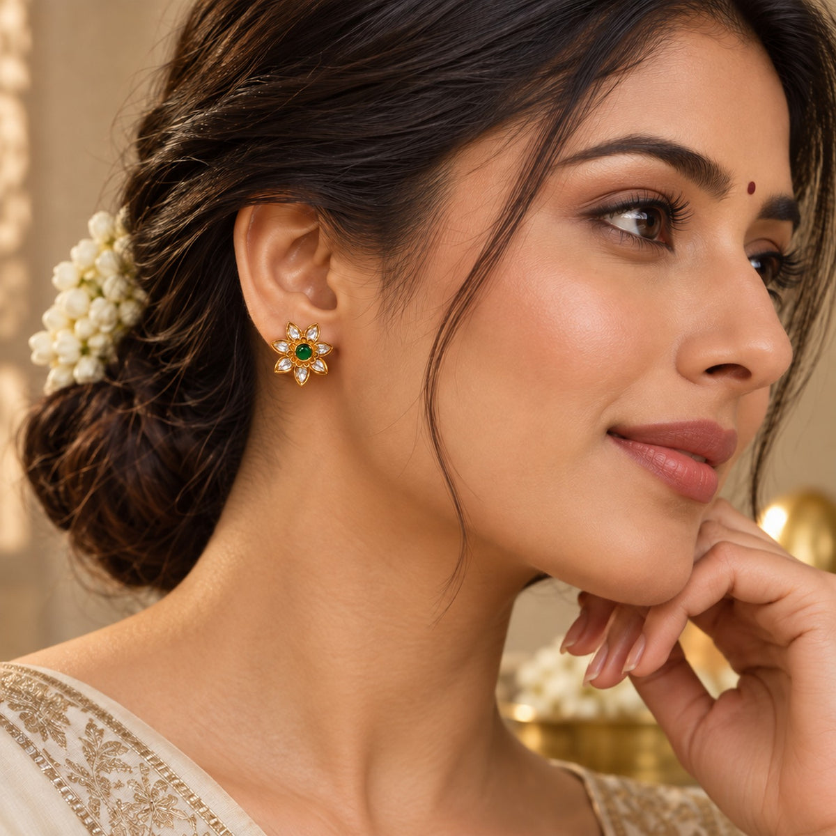 Emerald Petal Stud Earrings