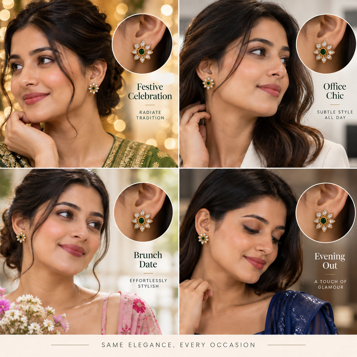 Emerald Petal Stud Earrings