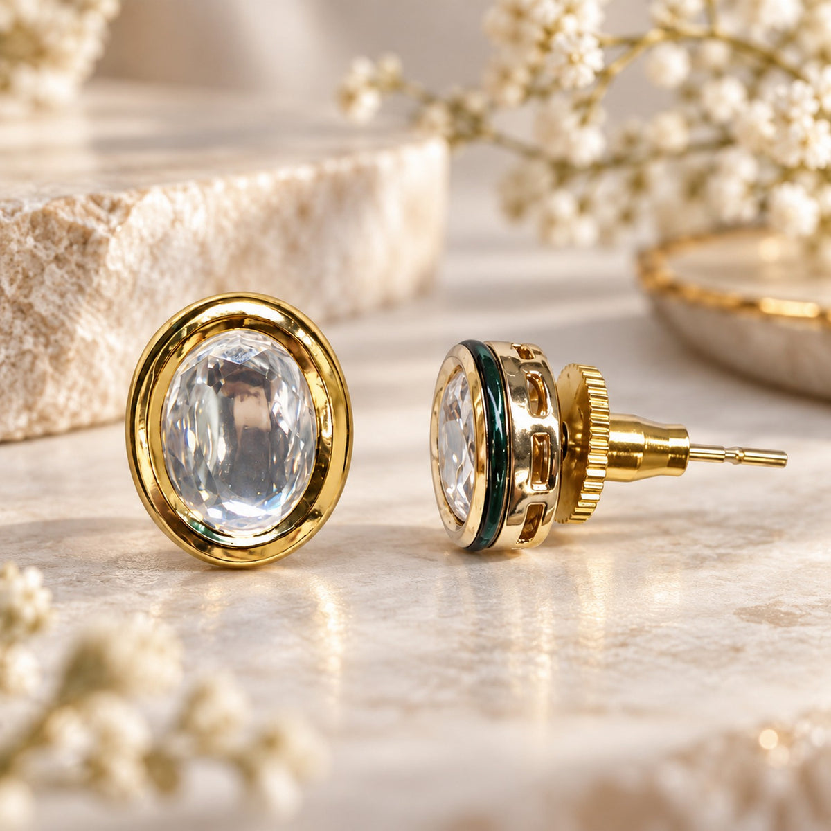 Ivory Glow Oval Studs