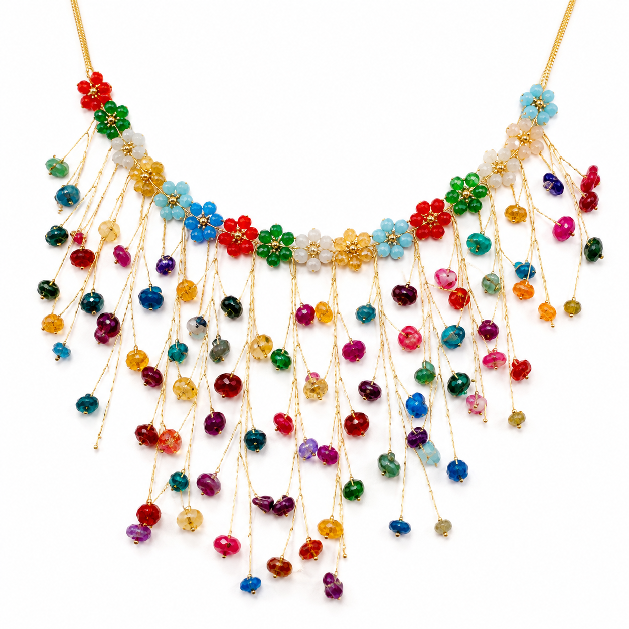 Rainbow Blossom Cascade Statement Necklace