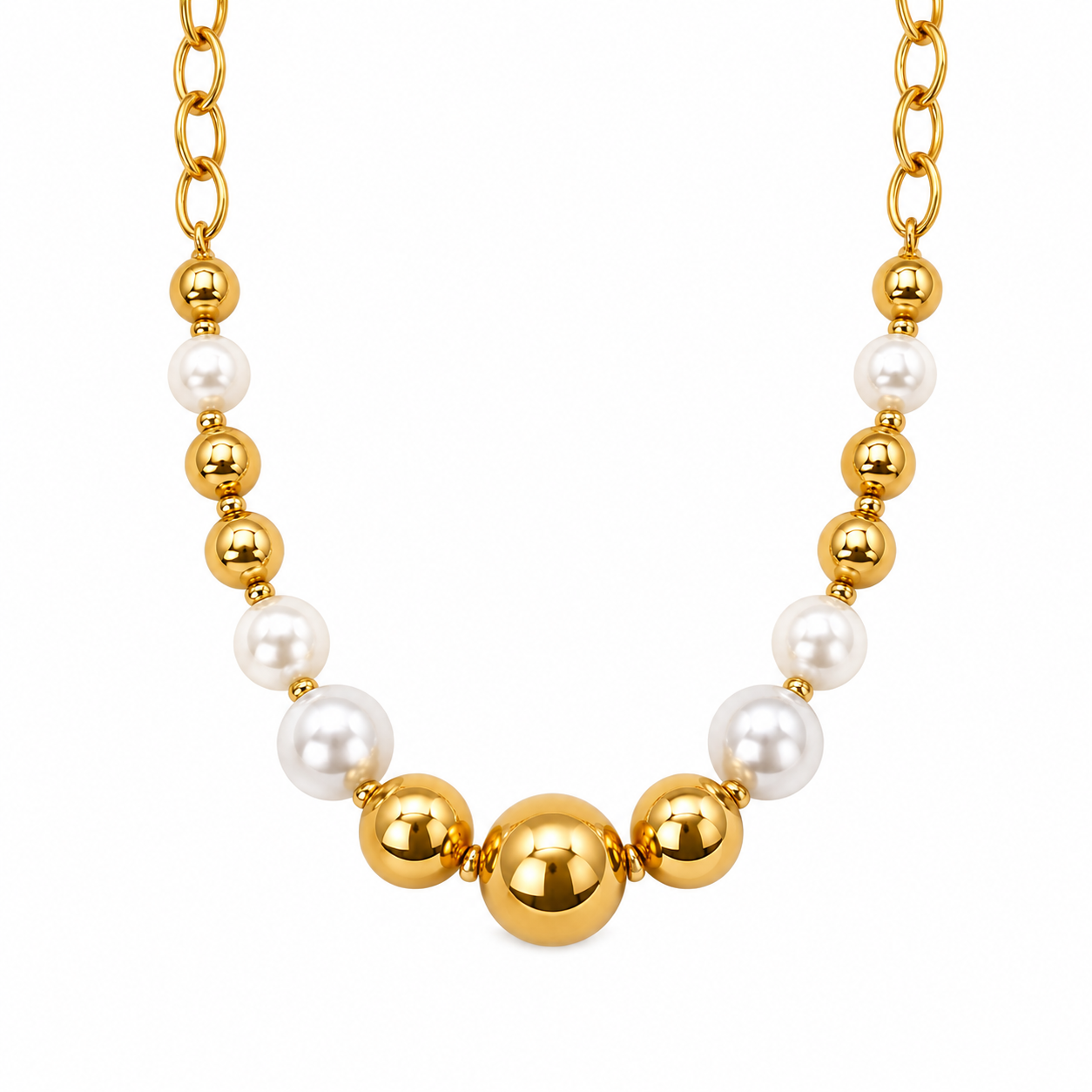 Golden Pearl Beaded Statement Necklace