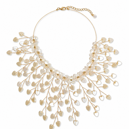 Golden Heart Cascade Pearl Statement Necklace