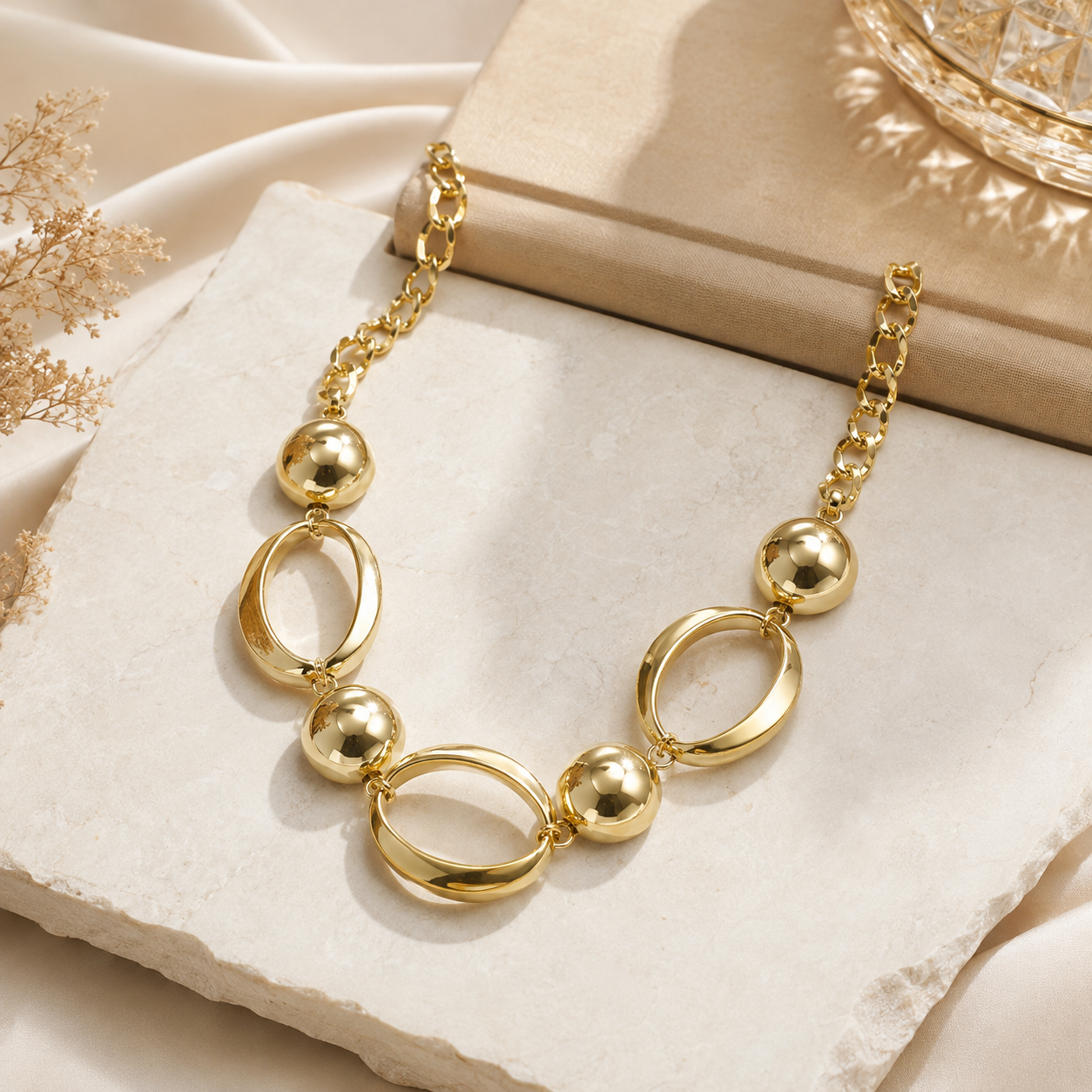 Golden Orbit Statement Chain Necklace