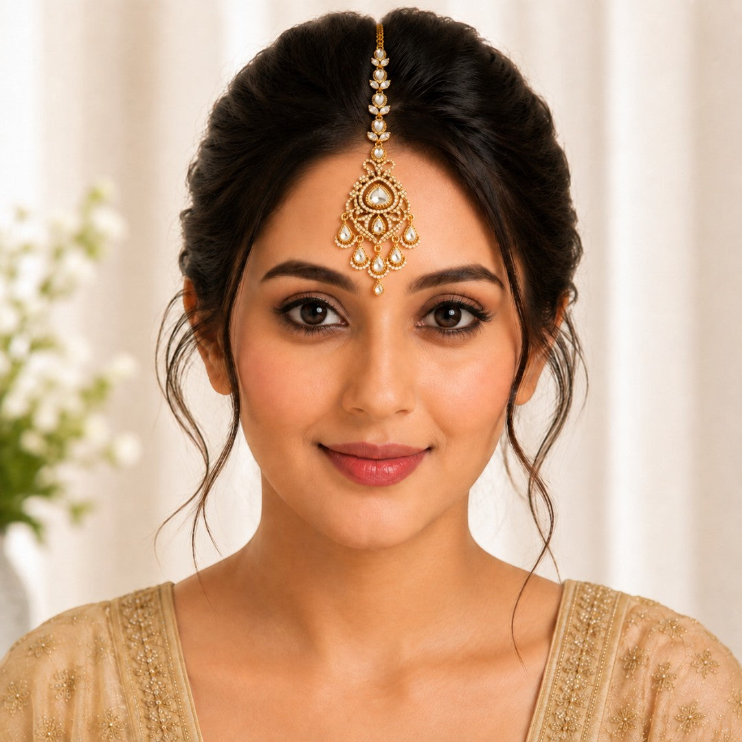 Kundan-Inspired Crystal Drop Gold-Tone Maang Tikka