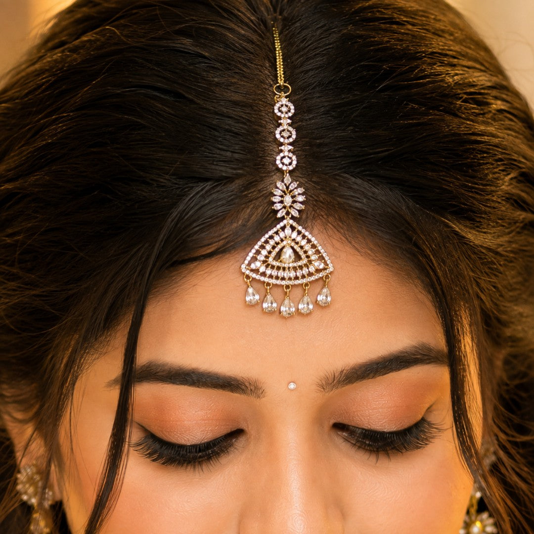 Crystal Floral Teardrop Gold-Tone Maang Tikka
