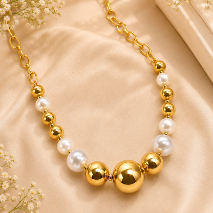 Golden Pearl Beaded Statement Necklace