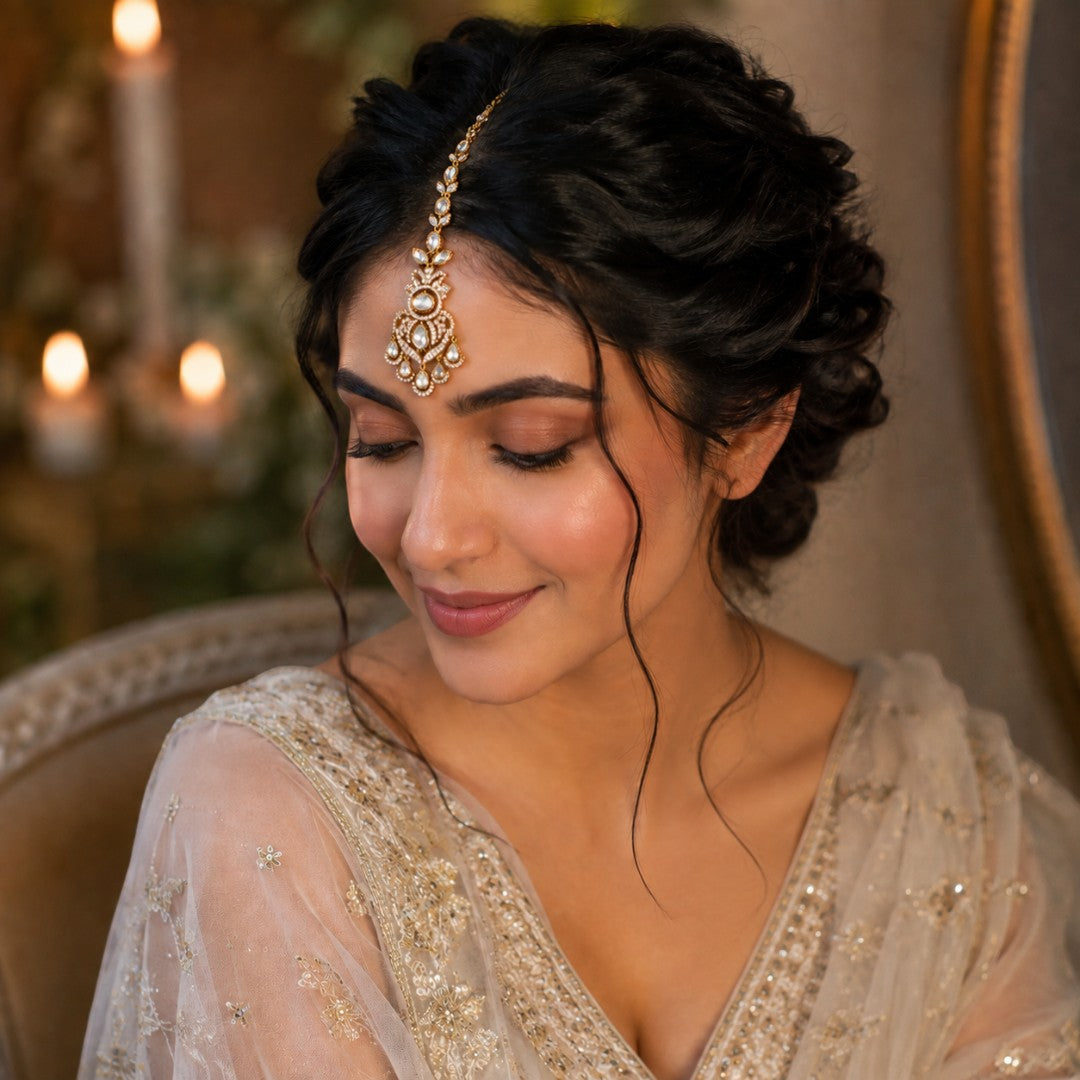 Kundan-Inspired Crystal Drop Gold-Tone Maang Tikka