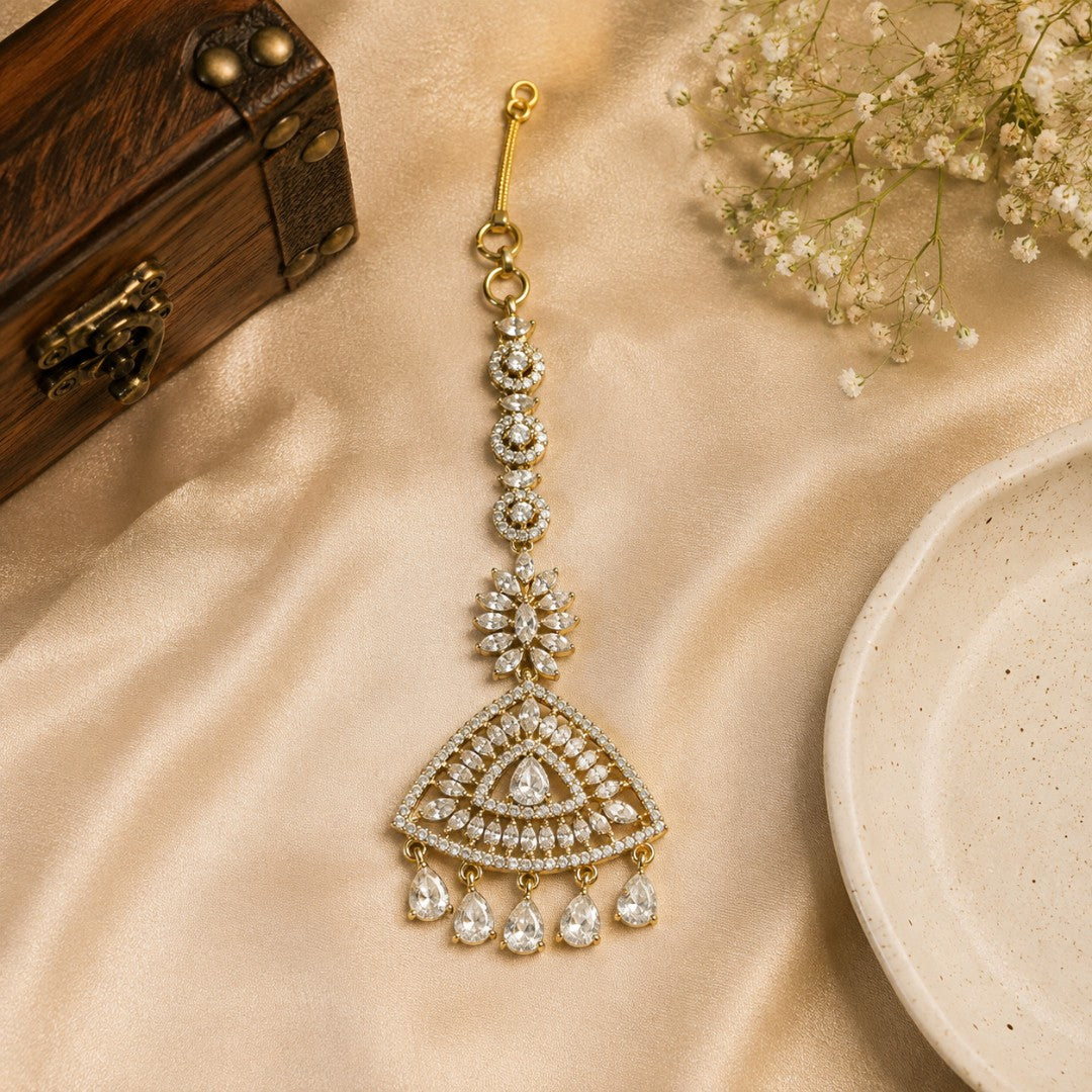 Crystal Floral Teardrop Gold-Tone Maang Tikka