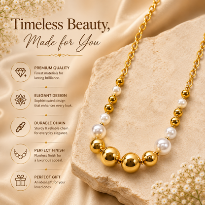 Golden Pearl Beaded Statement Necklace