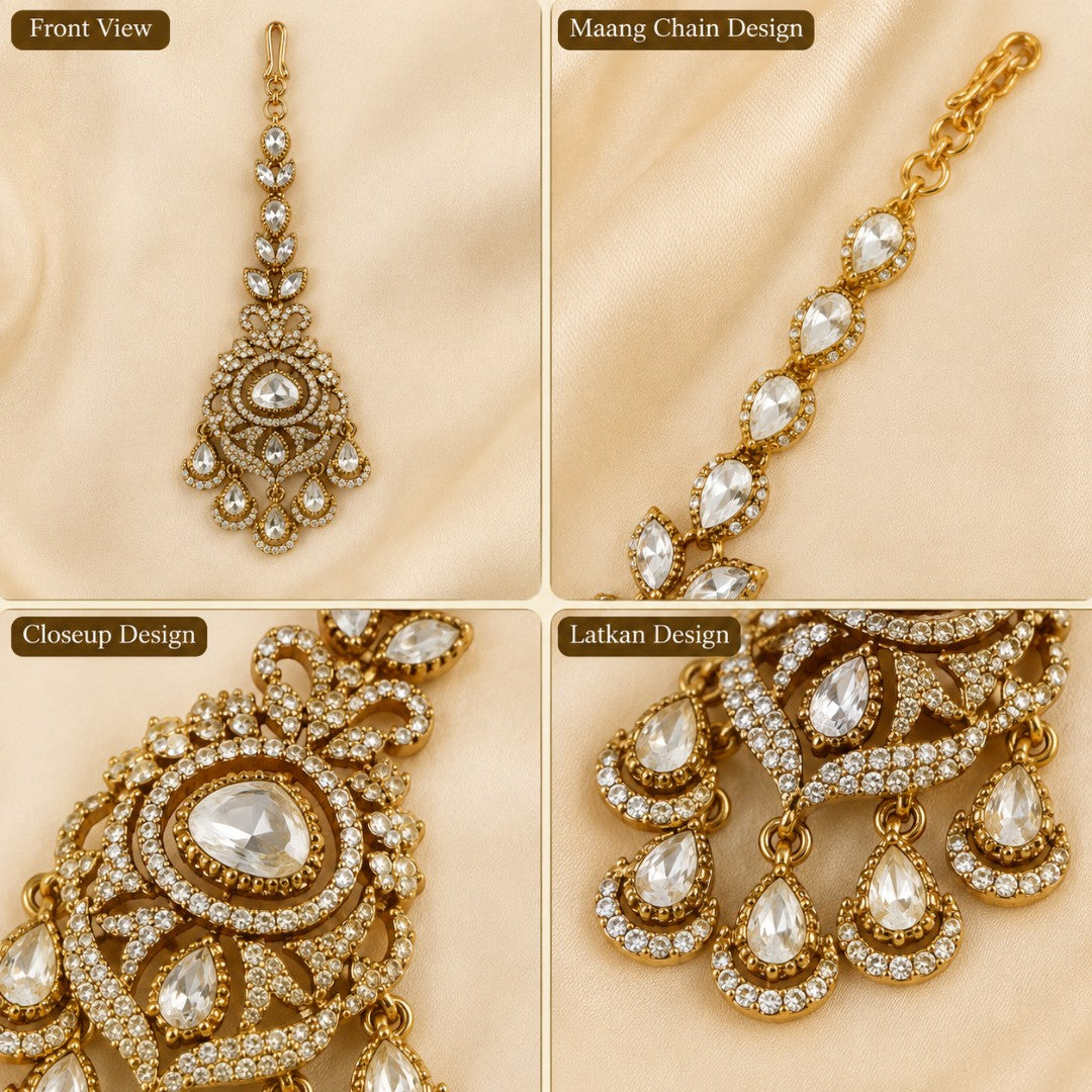 Kundan-Inspired Crystal Drop Gold-Tone Maang Tikka