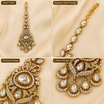 Kundan-Inspired Crystal Drop Gold-Tone Maang Tikka