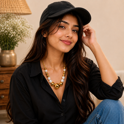 Golden Pearl Beaded Statement Necklace