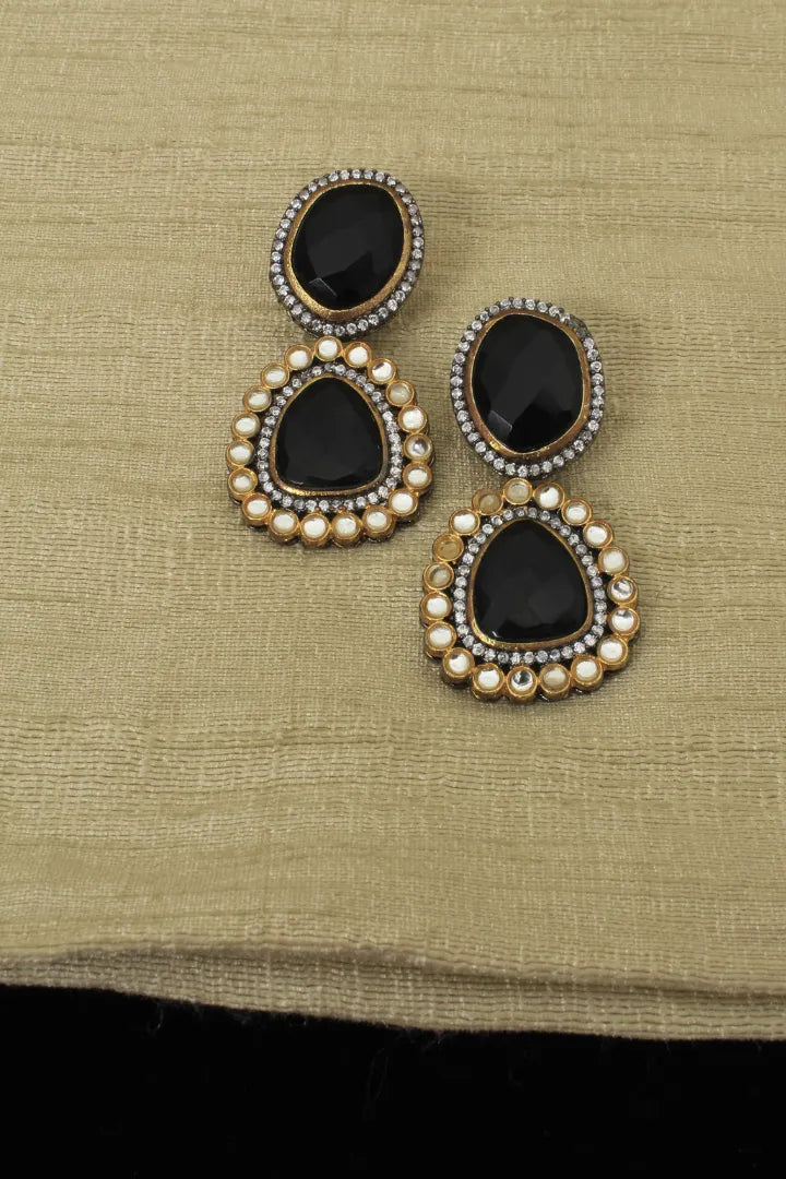 Black Stone Cluster Necklace Set