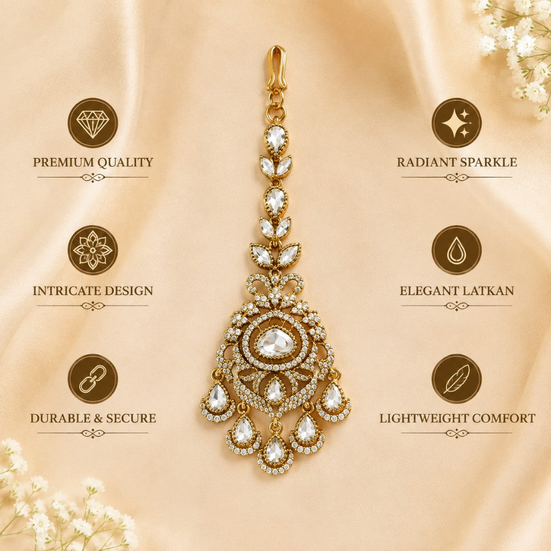 Kundan-Inspired Crystal Drop Gold-Tone Maang Tikka