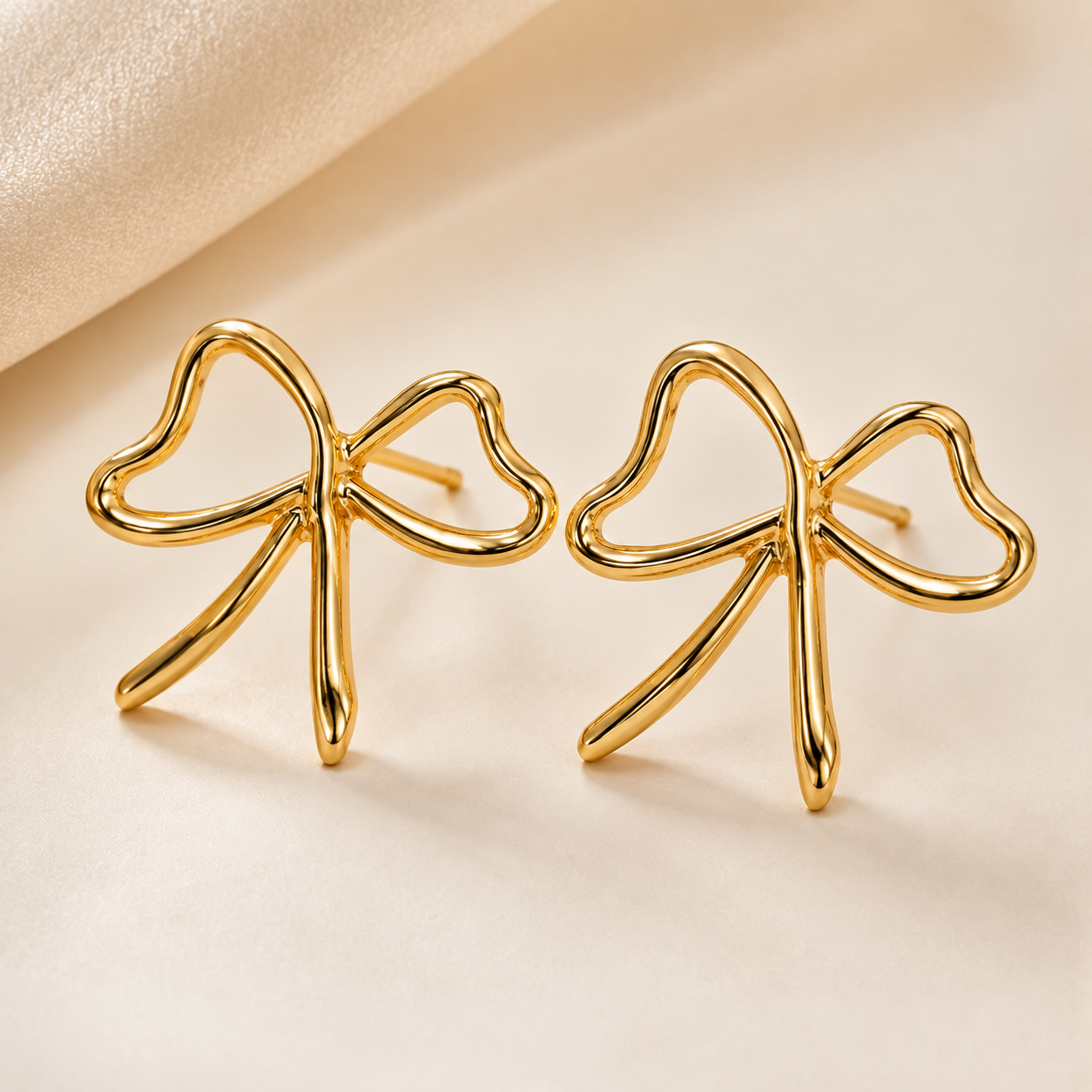 Golden Bow Charm Necklace and Earring Set