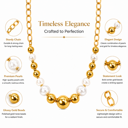 Golden Pearl Beaded Statement Necklace