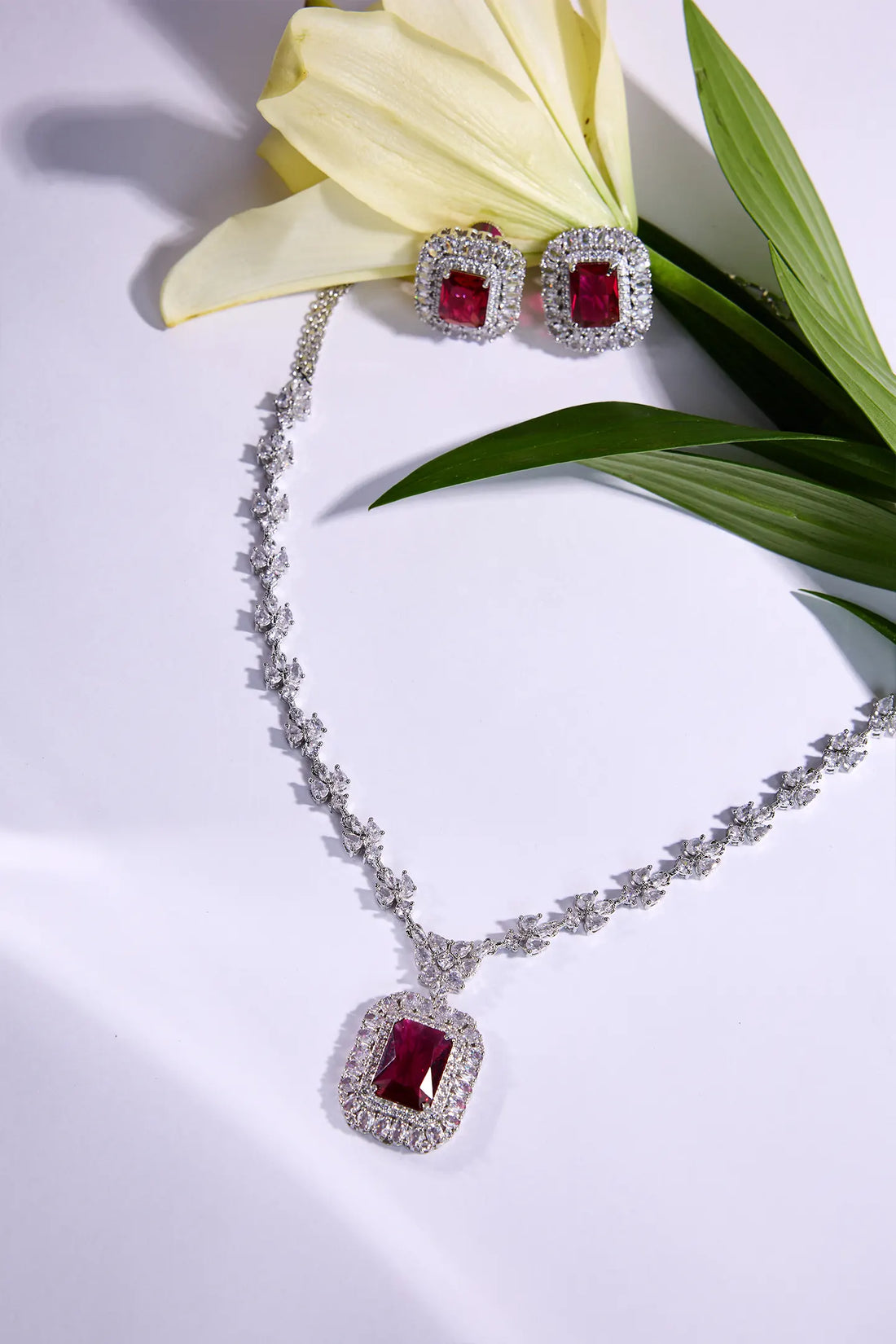 Elegant Fusion CZ, Ruby & American Diamond Necklace Set