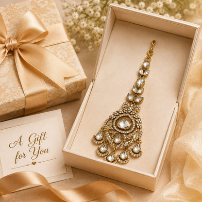 Kundan-Inspired Crystal Drop Gold-Tone Maang Tikka
