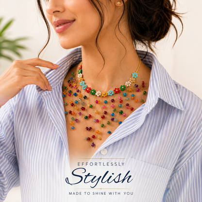 Rainbow Blossom Cascade Statement Necklace