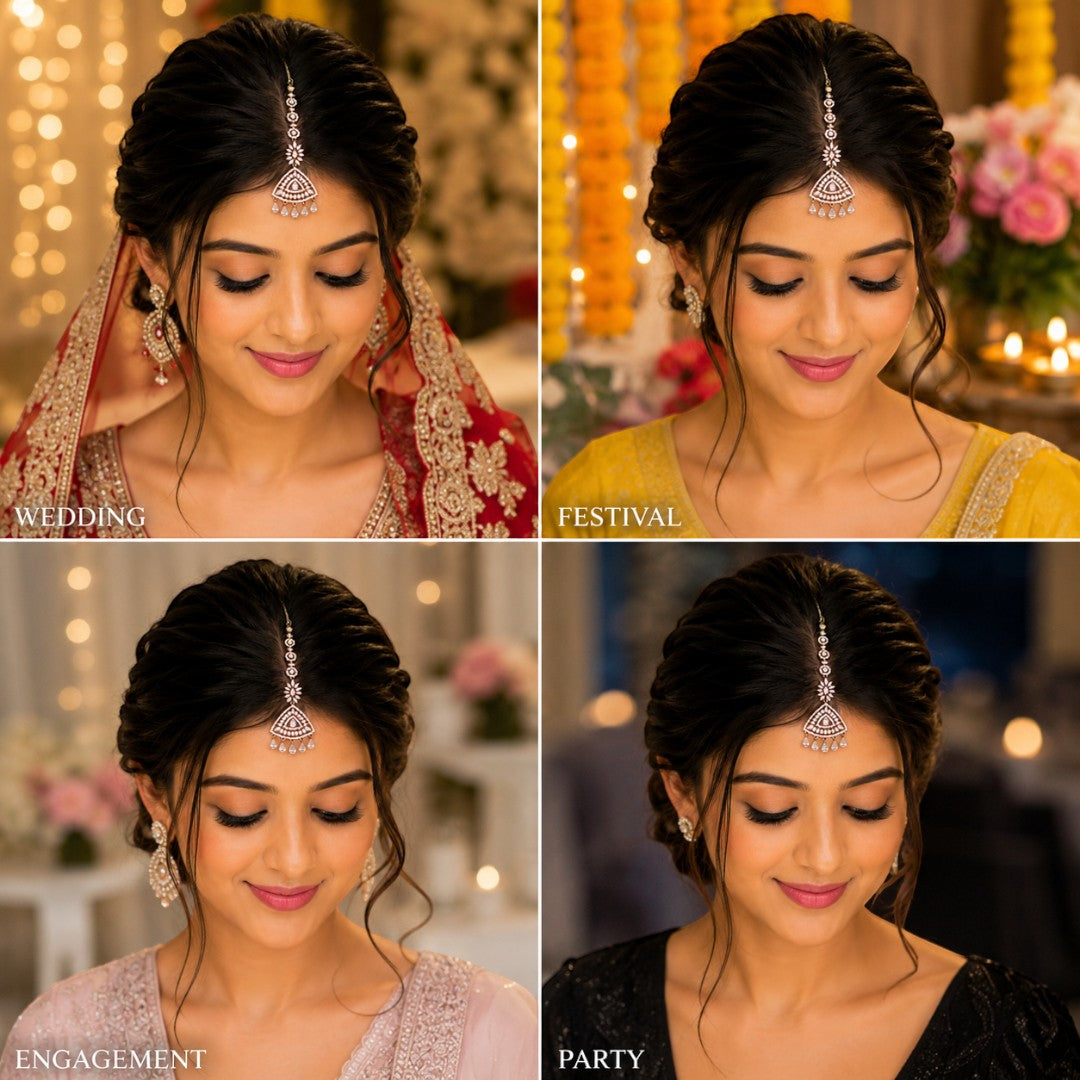 Crystal Floral Teardrop Gold-Tone Maang Tikka
