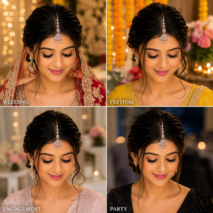 Crystal Floral Teardrop Gold-Tone Maang Tikka