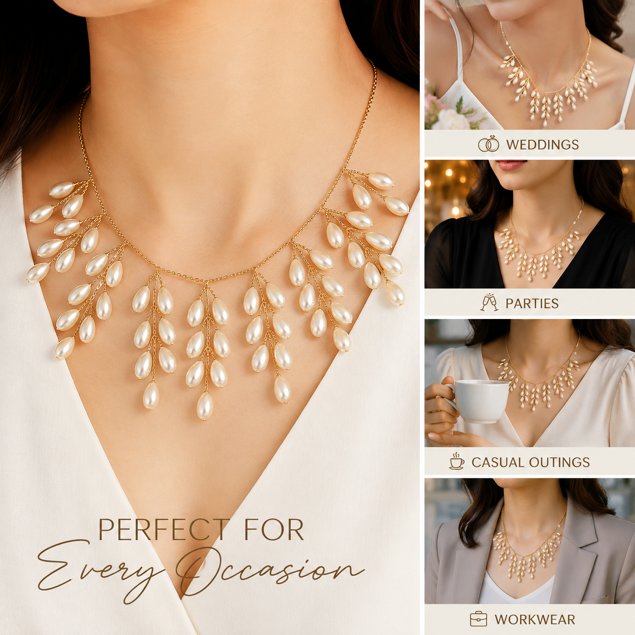 Pearl Vine Cascade Statement Necklace