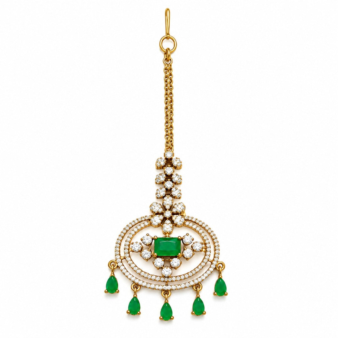 Emerald Green Stone &amp; Crystal Gold-Tone Maang Tikka