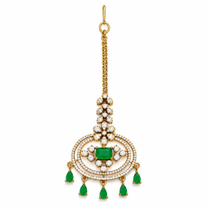 Emerald Green Stone &amp; Crystal Gold-Tone Maang Tikka