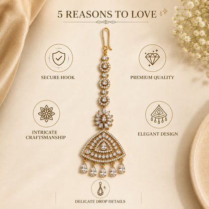 Crystal Floral Teardrop Gold-Tone Maang Tikka