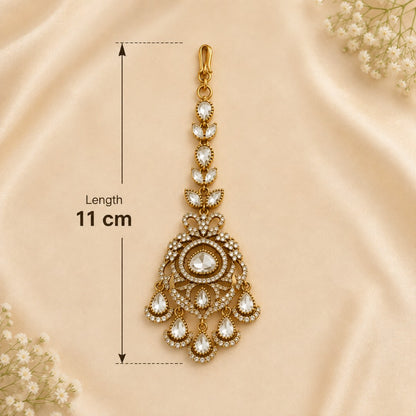 Kundan-Inspired Crystal Drop Gold-Tone Maang Tikka