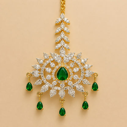 Emerald Green Floral Crystal Gold-Tone Maang Tikka