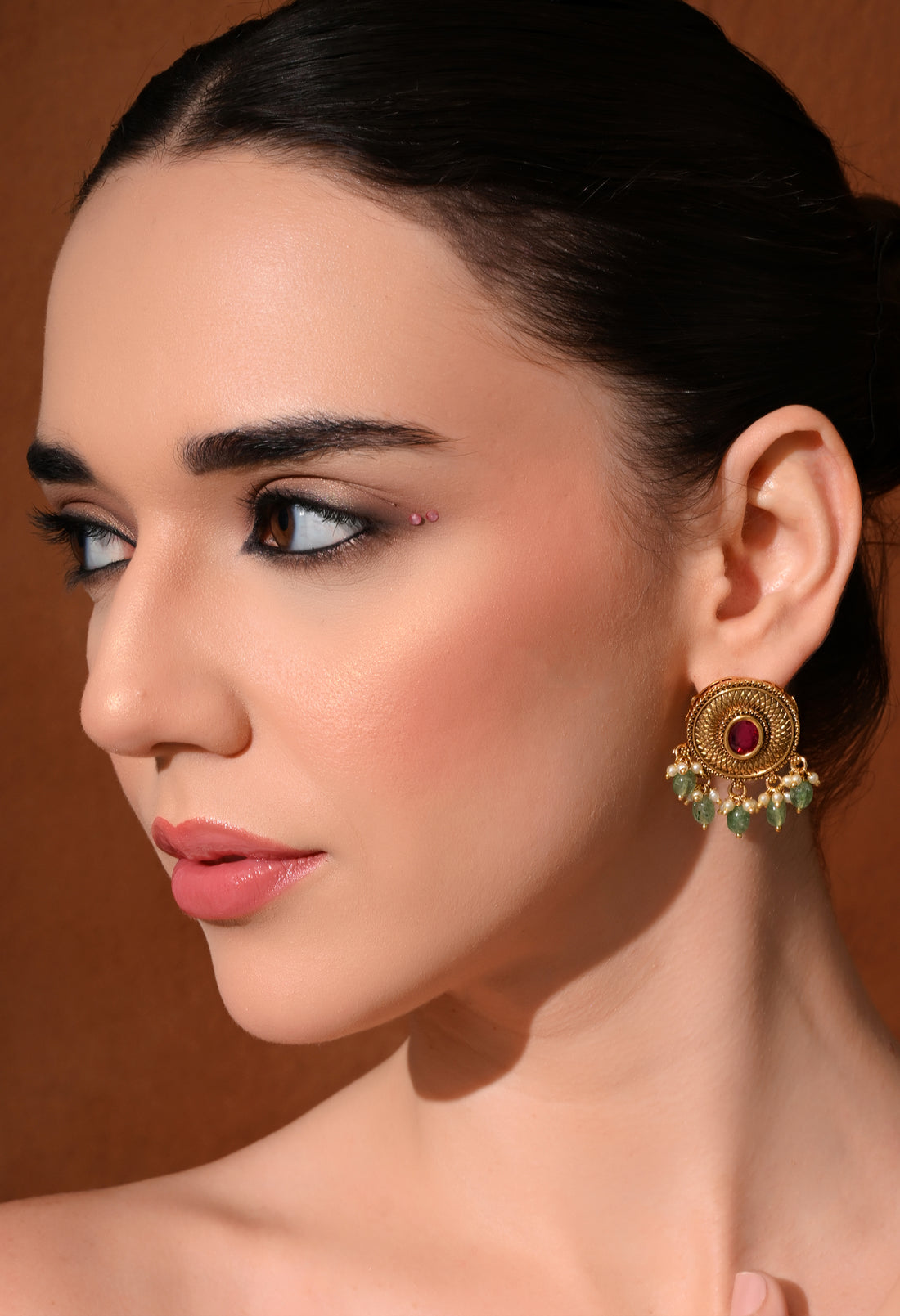 Gilded Ruby Charm Earrings