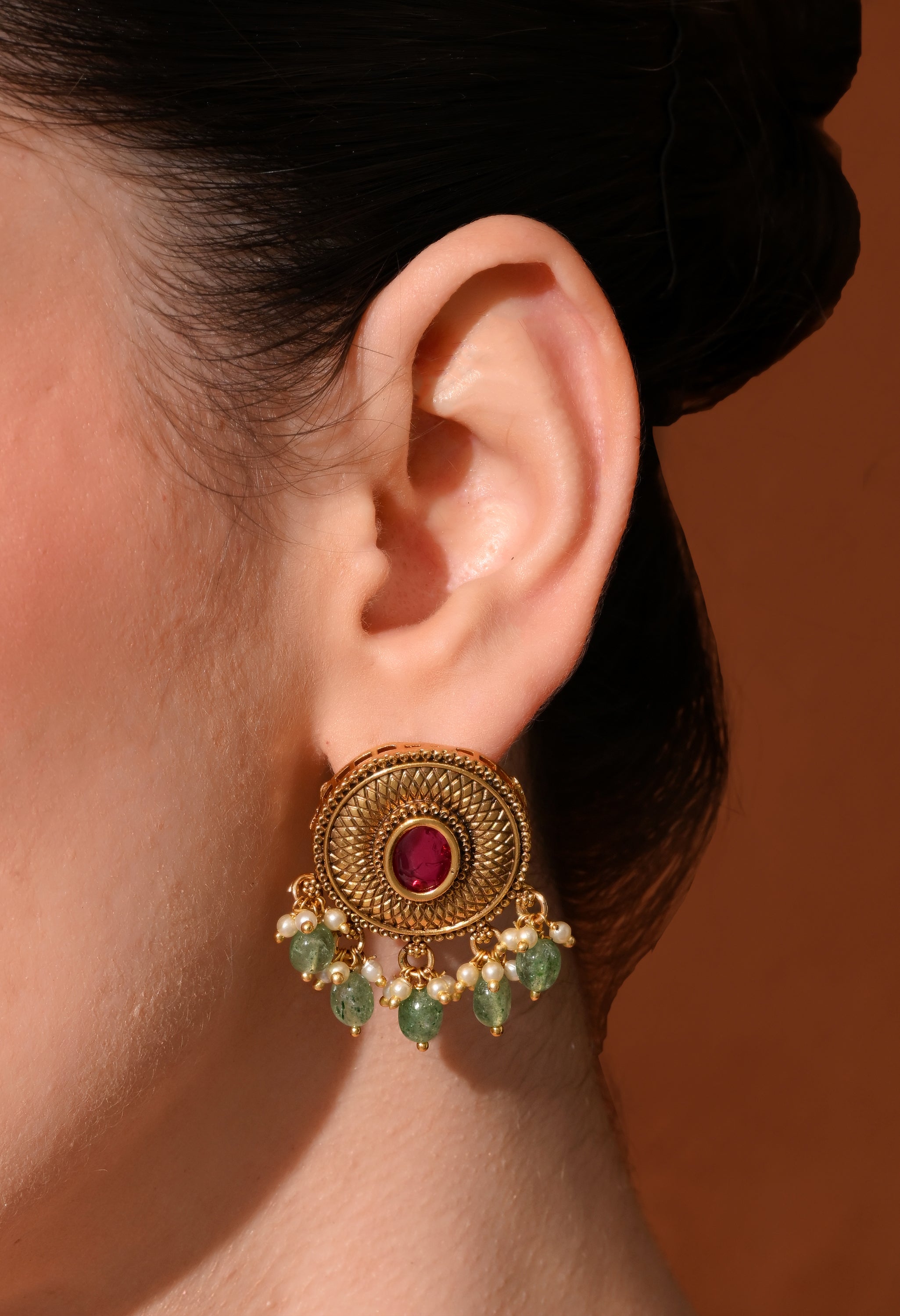 Gilded Ruby Charm Earrings