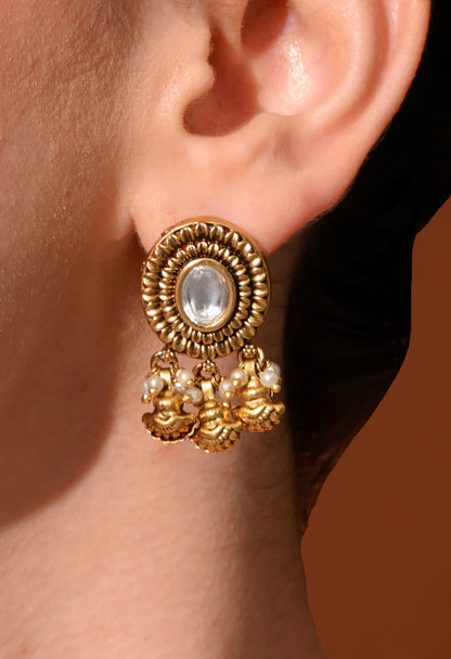 Golden Lotus Pearl Studs