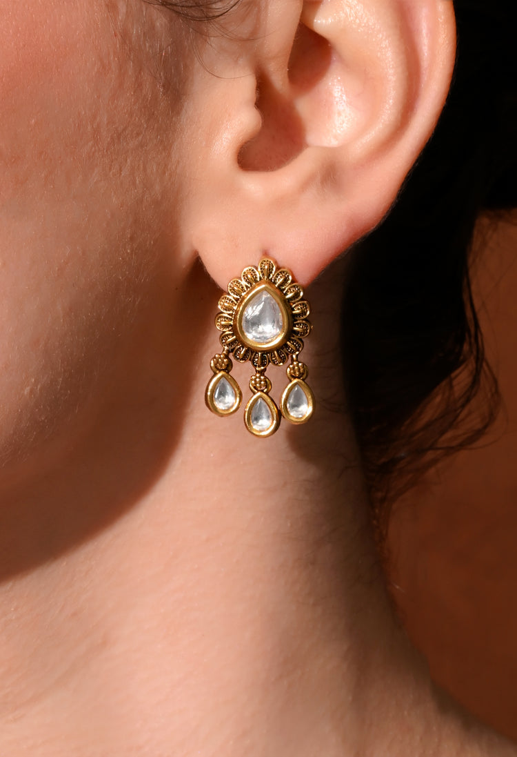 Golden Teardrop Charm Earrings For Woman