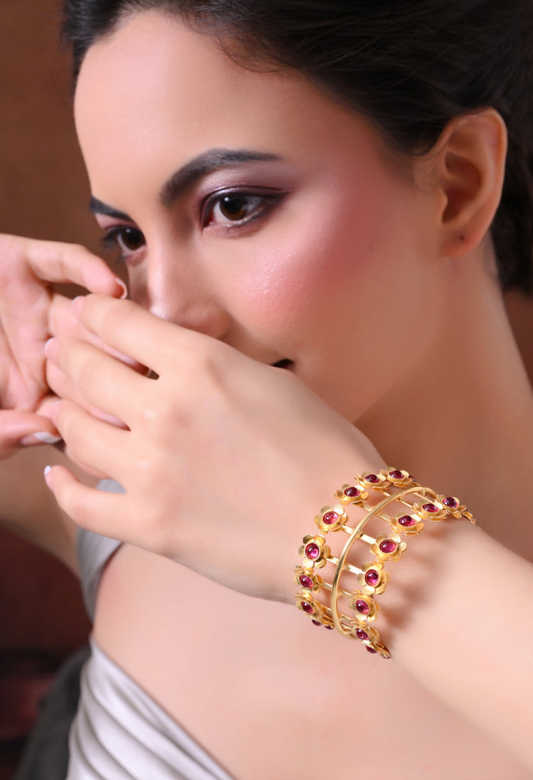 Ruby Blossom Gold Cuff For Woman