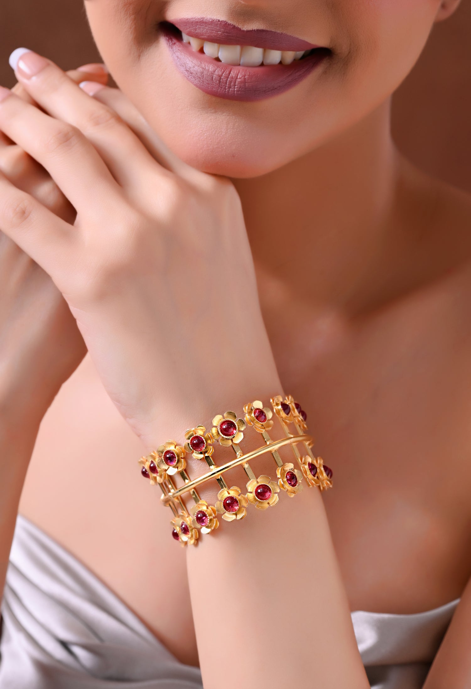 Ruby Blossom Gold Cuff