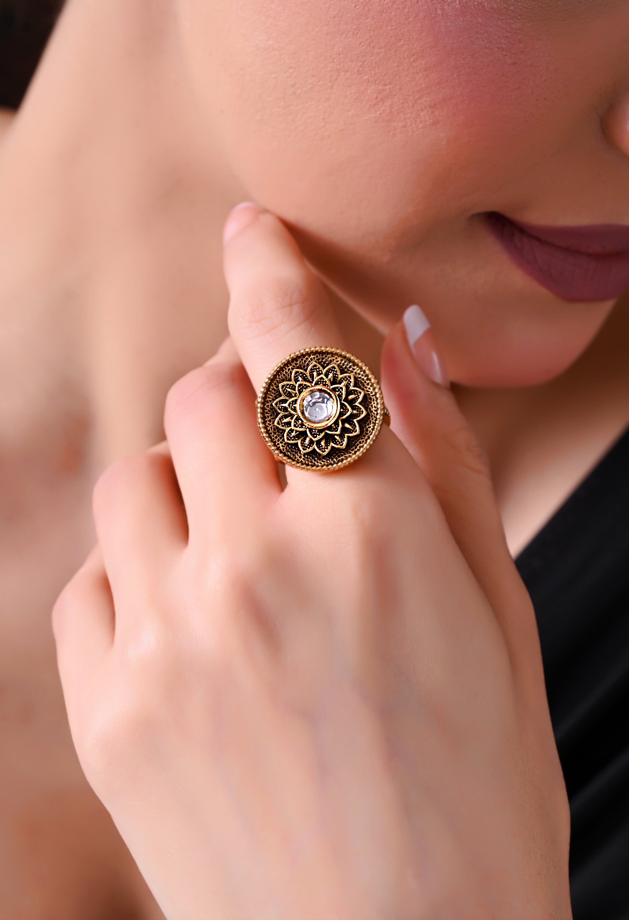 Midnight Bloom Statement Ring